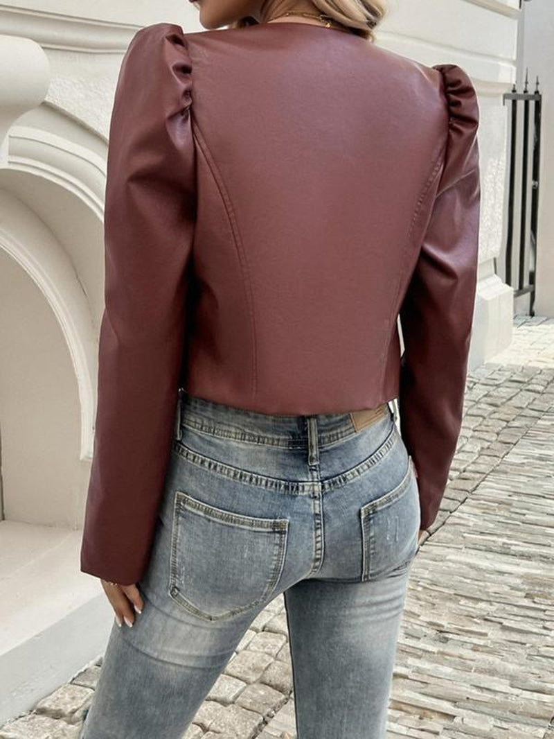 Women'S Solid Puff Sleeve Open Front Jacket, Elegant Fashion Long Sleeve Outerwear for Daily Outdoor Wear, Women Clothing for Fall & Winter